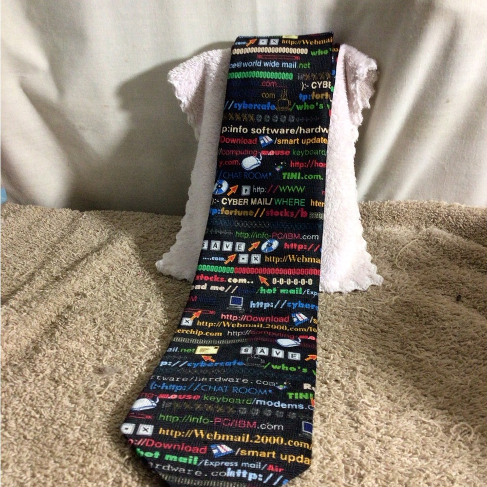 Multicolor Code-Print Men's Tie - Tech Text Pattern - Picture 2 of 12